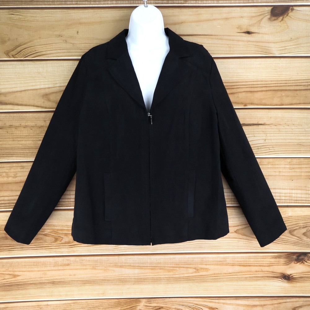 Studio Works Full Zip Blazer Jacket Womens Size 14 Black Polyester Lined Pockets